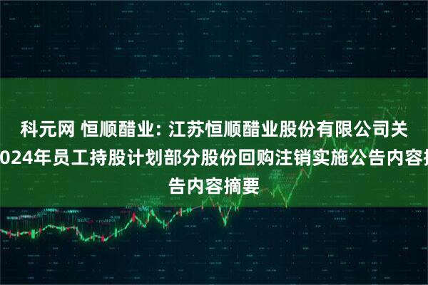 科元网 恒顺醋业: 江苏恒顺醋业股份有限公司关于2024年员工持股计划部分股份回购注销实施公告内容摘要